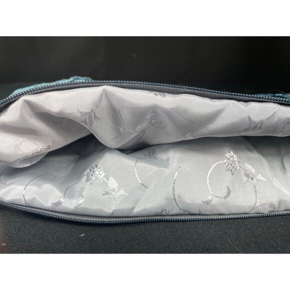 Aqua Blue Velour Floral Handmade Bag, One of a Kind Pouch, Lined Satchel, Travel - Picture 6 of 6